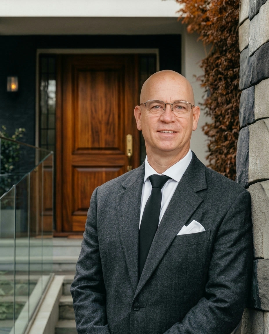 Dan N Stach, REALTOR® with eXp Realty, standing by a front door