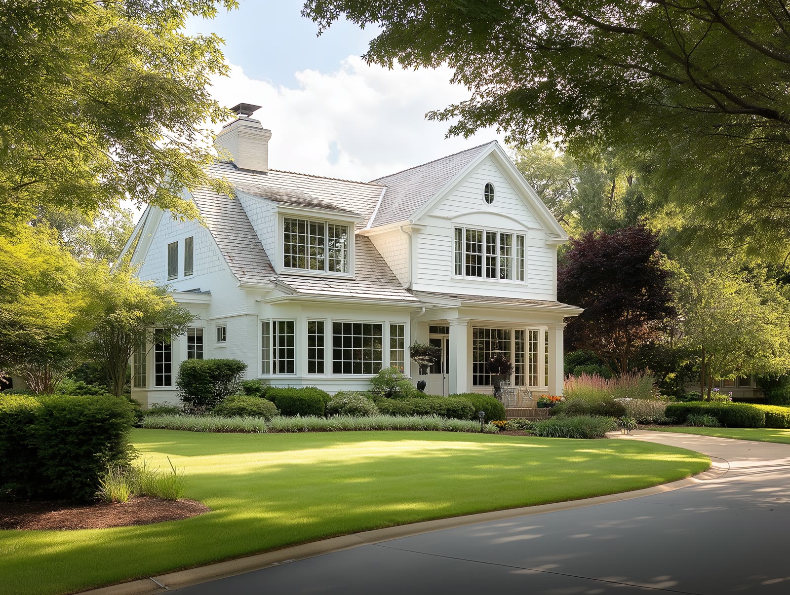 Modern home exterior with landscaped walkway