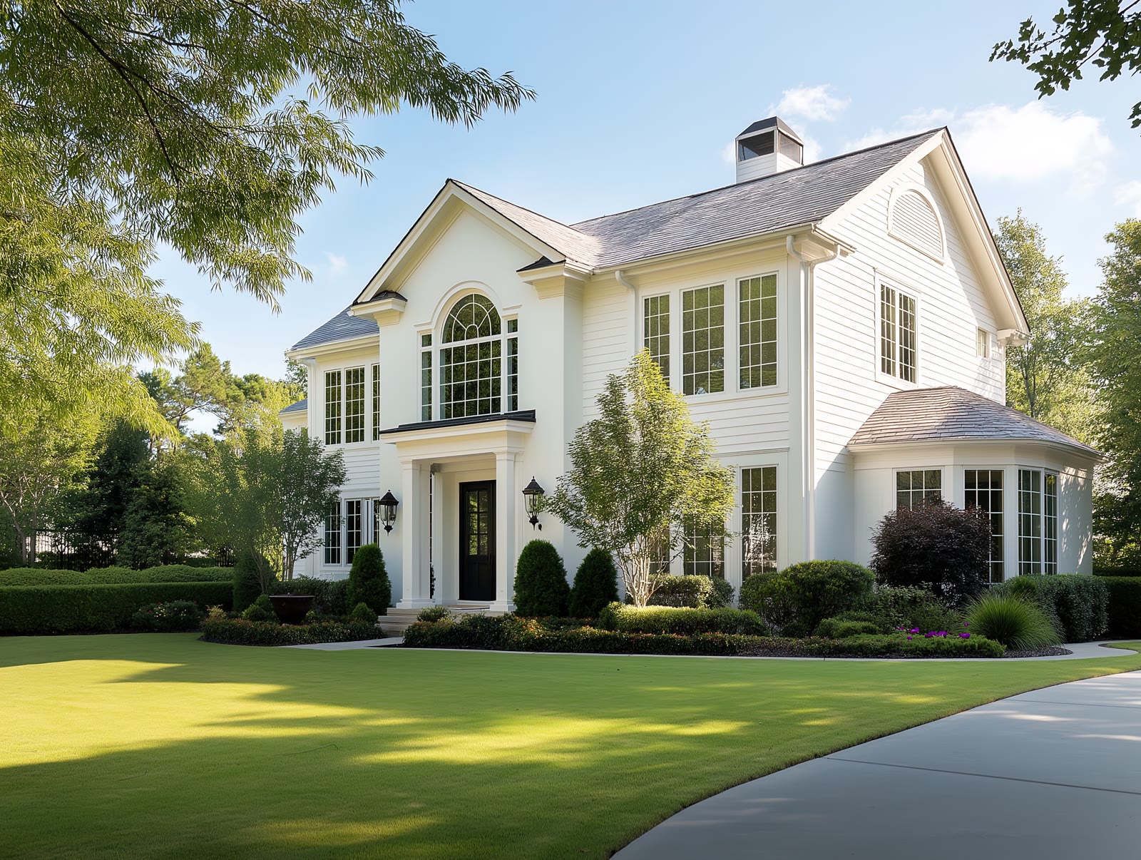 Traditional two-story home with manicured lawn